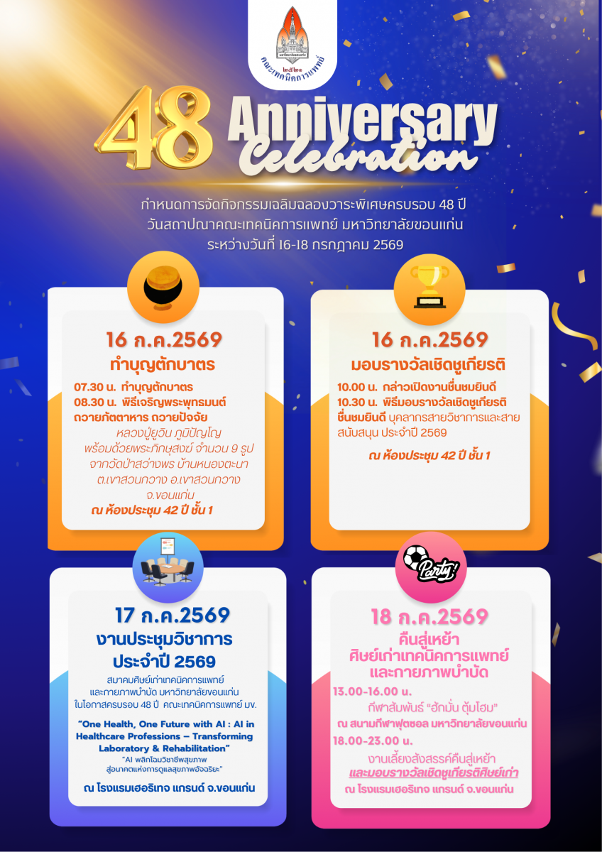 ร่วมเฉลิมฉลองวาระพิเศษ ครบรอบ 48 ปี วันสถาปนาคณะเทคนิคการแพทย์ มหาวิทยาลัยขอนแก่น
